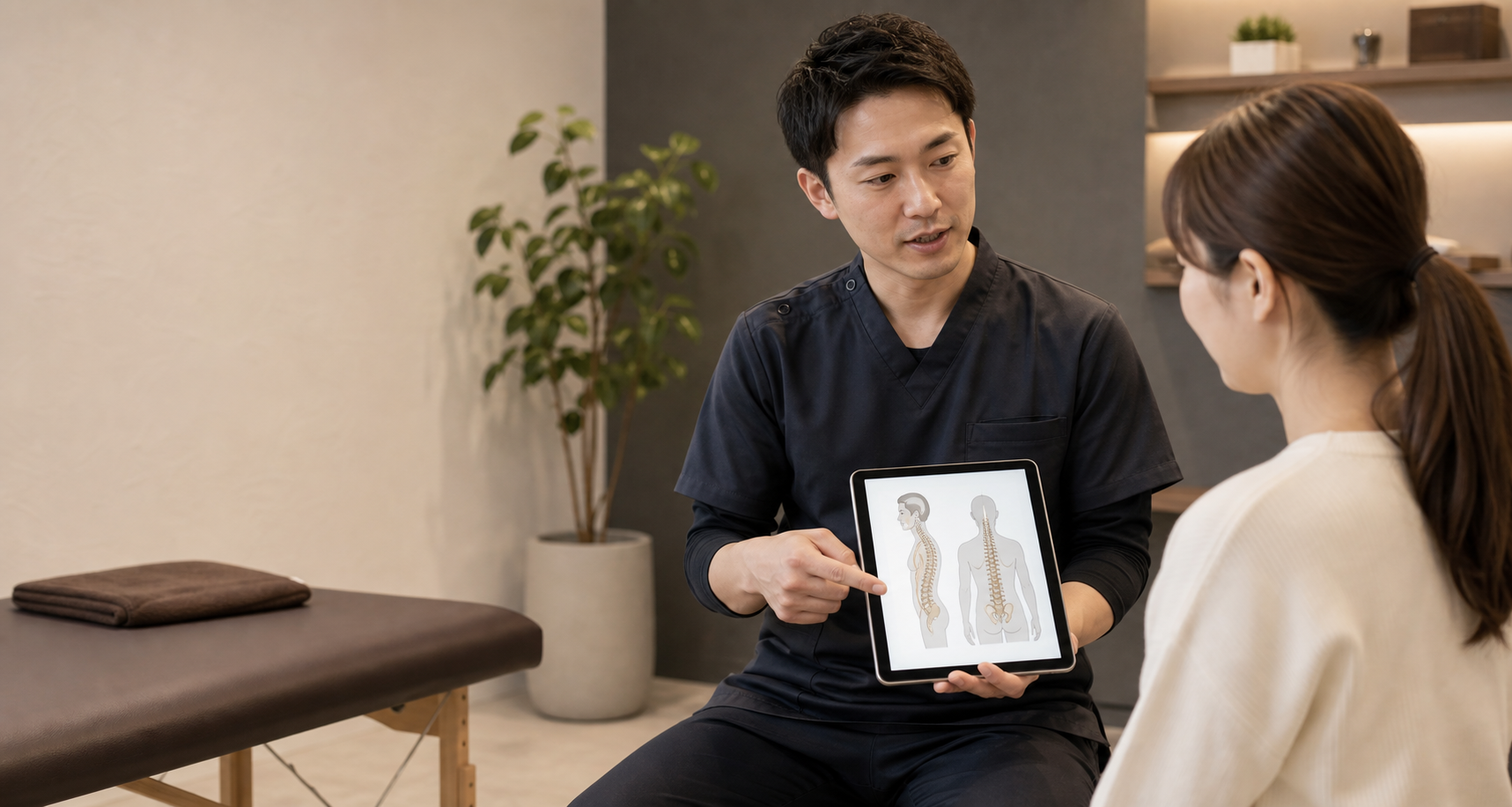 整体院で姿勢説明を受けているイメージ写真